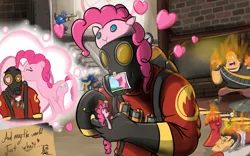 Size: 1440x900 | Tagged: artist:darthagnan, crossover, derpibooru import, heavy, medic, pinkie pie, pyro, safe, soldier, spy, team fortress 2