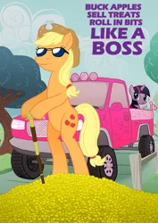 Size: 700x989 | Tagged: applejack, applejack truck, cardboard cutout, cardboard twilight, derpibooru import, like a boss, money, safe