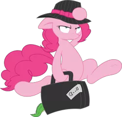 Size: 8303x7996 | Tagged: safe, artist:joey darkmeat, artist:tim015, derpibooru import, gummy, pinkie pie, pony, absurd resolution, bipedal, briefcase, hat, running, simple background, suitcase, transparent background, vector