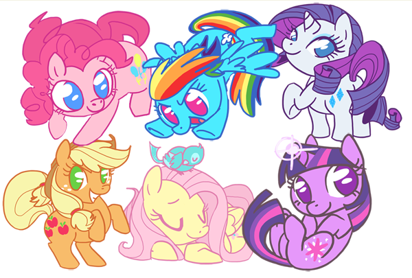 Size: 600x405 | Tagged: applejack, artist:floppyneko, derpibooru import, fluttershy, mane six, pinkie pie, rainbow dash, rarity, safe, twilight sparkle