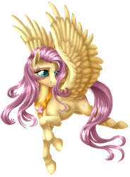 Size: 1190x1615 | Tagged: artist:kittehkatbar, derpibooru import, element of kindness, fluttershy, safe, semi-realistic, simple background, solo, spread wings, transparent background