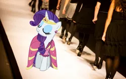 Size: 672x422 | Tagged: safe, artist:dontae98, derpibooru import, rarity, human, pony, clothes, dress, gala dress, irl, jewelry, model, photo, ponies in real life, runway, tiara, vector