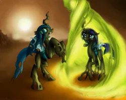 Size: 2560x2048 | Tagged: artist:conicer, changeling, changelingified, changeling queen, crying, derpibooru import, fanfic, fanfic art, fanfic:the three sisters, female, g4, high res, magic, queen chrysalis, rarity, safe, sisters, species swap, story, transformation, wanderer d