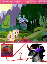 Size: 655x900 | Tagged: antagonist, derpibooru import, fluttershy, game, hubworld, king sombra, official, online, parasprite, safe, spoiler:s03, swarm of the century, the hub