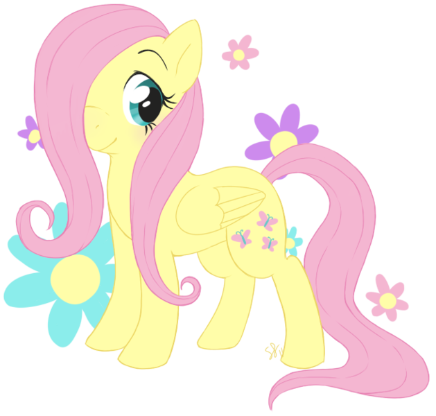 Size: 656x626 | Tagged: safe, artist:stephastated, derpibooru import, fluttershy, pegasus, pony, cute, female, filly, flower, folded wings, hair over one eye, looking at you, shyabetes, simple background, smiling, solo, standing, three quarter view, transparent background, wings