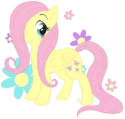 Size: 656x626 | Tagged: safe, artist:stephastated, derpibooru import, fluttershy, pegasus, pony, cute, female, filly, flower, folded wings, hair over one eye, looking at you, shyabetes, simple background, smiling, solo, standing, three quarter view, transparent background, wings