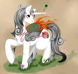 Size: 1675x1600 | Tagged: amaterasu, artist:myra-avalon, derpibooru import, issun, okami, ponified, safe