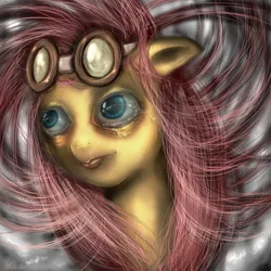 Size: 666x666 | Tagged: artist:klalaskaxd, crying, derpibooru import, fluttershy, goggles, safe, uncanny valley