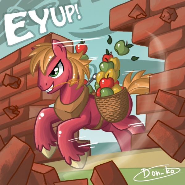 Size: 600x600 | Tagged: safe, artist:don-ko, derpibooru import, big macintosh, earth pony, pony, brick, brick wall, eeyup, male, stallion