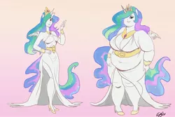 Size: 3231x2157 | Tagged: artist:theamericandream, a slice of life, bbw, big belly, big breasts, breasts, busty princess celestia, chubby, chubbylestia, derpibooru import, double chin, eared humanization, fat, female, high res, horned humanization, humanized, pony coloring, princess celestia, safe, skinny, tailed humanization, weight gain, winged humanization