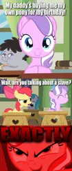 Size: 600x1428 | Tagged: apple bloom, comic, cute, derpibooru import, diamondbetes, diamond tiara, edit, edited screencap, safe, screencap, screencap comic, slave