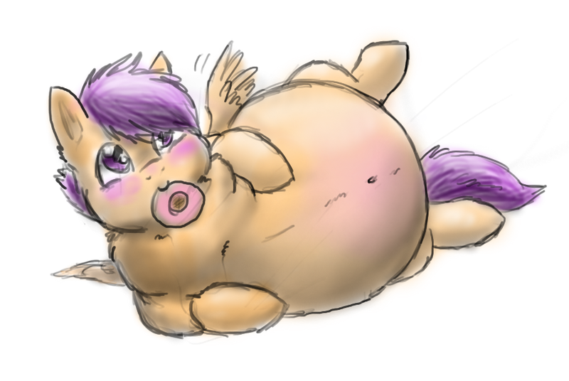 Size: 896x600 | Tagged: artist:defenceless, belly, big belly, chubby, derpibooru import, donut, fat, safe, scootalard, scootaloo