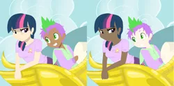 Size: 2562x1274 | Tagged: artist:animecreator, comparison, derpibooru import, friendship is magic, humanized, safe, scene interpretation, spike, twilight sparkle