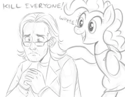 Size: 1347x1041 | Tagged: artist:megasweet, battlestar galactica, crossover, derpibooru import, gaius baltar, glasses, human, monochrome, pinkie pie, safe