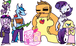 Size: 1000x600 | Tagged: 1000 hours in ms paint, applejack, artist:the weaver, blushing, derpibooru import, dragon, dungeons and dragons, elemental, fluttershy, gelatinous cube, gnoll, goblin, kobold, mane seven, mane six, monster, ogre, pinkie pie, question mark, rainbow dash, rarity, safe, slime, source needed, species swap, spike, twilight sparkle