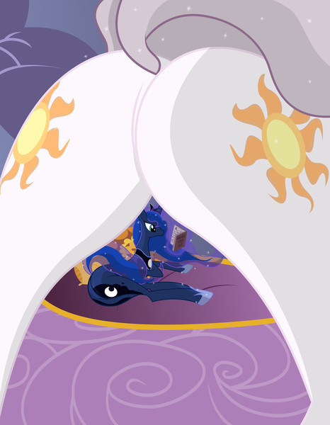 Size: 4657x6000 | Tagged: suggestive, artist:bednarowski, derpibooru import, princess celestia, princess luna, alicorn, pony, princess molestia, absurd resolution, close-up, imminent rape, moonbutt, plot, sunbutt