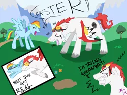 Size: 900x675 | Tagged: artist:albinotopaz, crossover, derpibooru import, jack spicer, ponified, rainbow dash, safe, vulgar, xiaolin showdown