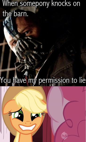 Size: 500x823 | Tagged: applejack, bane, comic, derpibooru import, lies, lots of construction, photo, safe, the dark knight rises