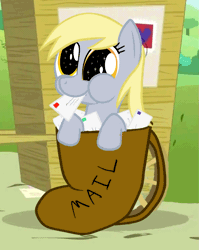 Size: 847x1062 | Tagged: safe, artist:keanno, derpibooru import, derpy hooves, pegasus, pony, animated, chewing, cute, derpabetes, female, mail, mailpony, mare, nom, puffy cheeks, solo
