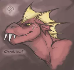 Size: 663x632 | Tagged: artist:soulspade, derpibooru import, dragon, fangs, garble, red, safe, signature, teeth, yellow