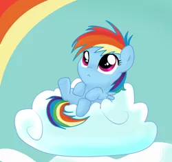 Size: 9627x9097 | Tagged: safe, artist:pridark, derpibooru import, rainbow dash, absurd resolution, cloud, cute, dashabetes, filly, filly rainbow dash, on a cloud, rainbow, solo, younger