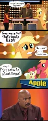 Size: 700x1750 | Tagged: safe, derpibooru import, apple bloom, applejack, big macintosh, granny smith, earth pony, pony, apple, comic, dialogue, eyes closed, fail, family feud, floppy ears, game show, gameshow, male, open mouth, silly, silly pony, sleeping, smiling, stallion, steve harvey, who's a silly pony, zzz