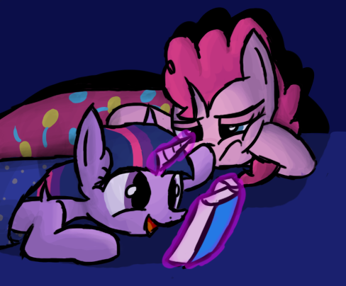 Size: 488x404 | Tagged: artist:datgmfreak, book, derpibooru import, filly, pinkie pie, reading, safe, sleepover, twilight sparkle