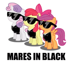 Size: 6344x5720 | Tagged: absurd resolution, apple bloom, artist:austiniousi, business suit, clothes, cutie mark crusaders, dead source, derpibooru import, men in black, parody, safe, scootaloo, simple background, suit, sunglasses, sweetie belle, transparent background, vector