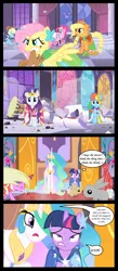 Size: 1341x3077 | Tagged: safe, derpibooru import, applejack, eclair créme, fluttershy, jangles, north star, pinkie pie, princess celestia, rainbow dash, rarity, twilight sparkle, alicorn, earth pony, pegasus, pony, rabbit, squirrel, unicorn, animal, clothes, comic, d'oh, d'oh!, destroyed, dress, funny, gala dress, grand galloping gala, homer simpson, implied homer simpson, mane six, parody, pillar, the simpsons, to the moon