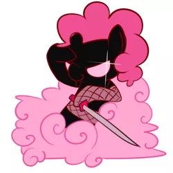 Size: 500x500 | Tagged: artist:pinkieinprivate, cloud, cotton candy, cotton candy cloud, derpibooru import, food, ninja, pinkie pie, safe, sword, weapon