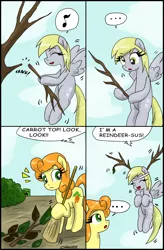 Size: 2161x3303 | Tagged: safe, artist:ciriliko, derpibooru import, carrot top, derpy hooves, golden harvest, pegasus, pony, comic, creeper, female, high res, mare