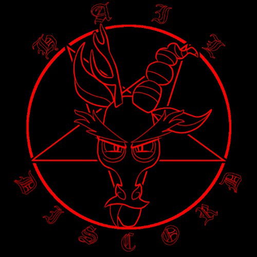 Size: 500x500 | Tagged: safe, artist:chemicalwolf, derpibooru import, discord, draconequus, baphomet, male, pentagram, solo