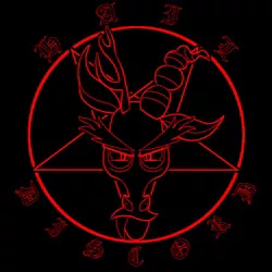 Size: 500x500 | Tagged: safe, artist:chemicalwolf, derpibooru import, discord, draconequus, baphomet, male, pentagram, solo