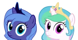 Size: 13126x6756 | Tagged: absurd resolution, artist:thatsgrotesque, dead source, derpibooru import, duo, filly, frown, looking at you, princess celestia, princess luna, safe, simple background, stare, sweetie belle's stare, transparent background, vector, younger