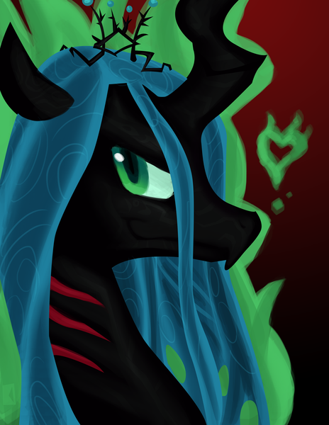 Size: 2550x3300 | Tagged: safe, artist:fauxsquared, derpibooru import, queen chrysalis, changeling, changeling queen, female, heart, high res, smiling