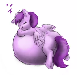 Size: 836x814 | Tagged: artist:defenceless, belly, belly bed, blank flank, derpibooru import, fat, impossibly large belly, oc, safe, sleeping, stuffed, unofficial characters only, zzz
