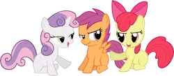 Size: 9000x3957 | Tagged: safe, artist:newlunaticrepublic, derpibooru import, apple bloom, scootaloo, sweetie belle, pony, cutie mark crusaders, female, filly, open mouth, simple background, transparent background, vector