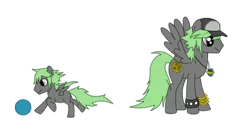 Size: 694x341 | Tagged: safe, artist:eifi--copper, derpibooru import, ponified, natural harmonia gropius, pegasus, pony, age difference, age progression, ball, bracelet, colt, comparison, hat, male, n, necklace, older, pokémon, pokémon special, solo, stallion, younger