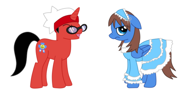 Size: 685x331 | Tagged: artist:eifi--copper, derpibooru import, pokémon, pokémon special, ponified, ruby, safe, sapphire