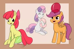 Size: 1620x1080 | Tagged: safe, artist:kloudmutt, derpibooru import, apple bloom, scootaloo, sweetie belle, pony, balloon, balloon fetish, balloon sitting, bouncing, cutie mark crusaders, female, fetish, open mouth, riding