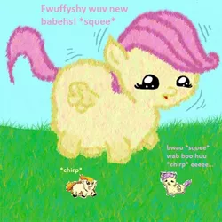 Size: 504x504 | Tagged: artist:fillialcacophony, derpibooru import, fluffy pony, fluffy pony foals, fluffyshy, fluffyta, fluttershy, safe