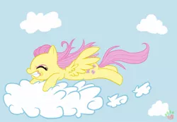 Size: 1186x819 | Tagged: safe, artist:licoricebunny, derpibooru import, fluttershy, pegasus, pony, cloud, eyes closed, female, flying, gritted teeth, mare, sky, solo, spread wings, wings