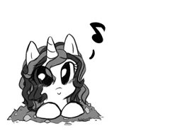 Size: 800x600 | Tagged: safe, artist:ruby-sunrise, derpibooru import, oc, oc:twilight panda, unofficial characters only, pony, unicorn, black and white, cute, eyes, grayscale, looking at you, monochrome, mspaintponies, mspaintponies fanart, music notes, ocbetes, smiling, solo, tumblr