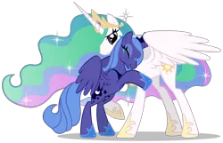 Size: 2800x1800 | Tagged: artist:mixermike622, come hug me sis, derpibooru import, hug, princess celestia, princess luna, s1 luna, safe, simple background, sisters, transparent background, vector