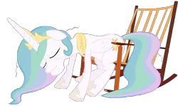 Size: 6706x4000 | Tagged: safe, artist:bednarowski, derpibooru import, princess celestia, alicorn, pony, chair, elderly, eyes closed, female, floppy ears, mare, old, rocking chair, simple background, solo, transparent background