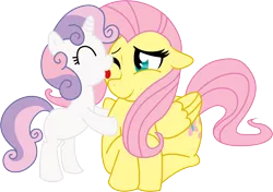 Size: 6001x4224 | Tagged: safe, artist:madmax, artist:mowza2k2, derpibooru import, fluttershy, sweetie belle, pegasus, pony, unicorn, absurd resolution, duo, female, filly, flutterbelle, foal, licking, mare, simple background, transparent background, vector