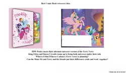 Size: 1654x960 | Tagged: applejack, changeling, changeling queen, comic, comic book, derpibooru import, female, idw, king zebra, pinkie pie, princess cadance, princess celestia, queen chrysalis, rainbow dash, safe, terry, text, twilight sparkle