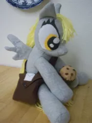 Size: 3000x4000 | Tagged: artist needed, safe, derpibooru import, derpy hooves, pegasus, pony, female, irl, mailbag, mare, muffin, photo, plushie