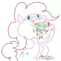 Size: 713x713 | Tagged: artist:the weaver, candy, derpibooru import, eating, pinkie pie, safe, simple background, solo, white background