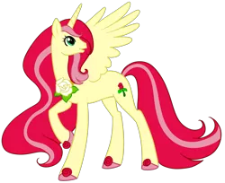 Size: 4305x3505 | Tagged: safe, artist:sakuyamon, derpibooru import, roseluck, alicorn, pony, alicornified, background pony, female, hilarious in hindsight, mare, princess, race swap, raised hoof, rose, rosecorn, simple background, solo, transparent background